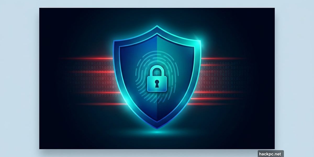 Glowing shield protecting a fingerprint from digital identity threats
