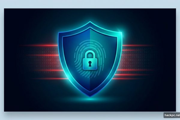 Glowing shield protecting a fingerprint from digital identity threats