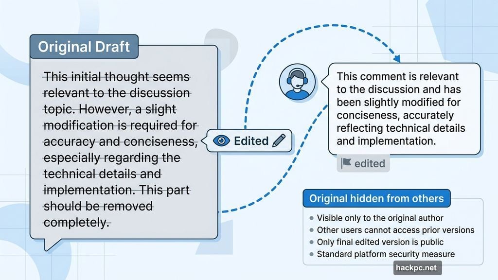 Edited comment shows visible flag but hides original embarrassing draft