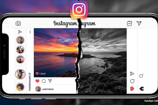 Instagram app showing HDR photo split between color and black-and-white