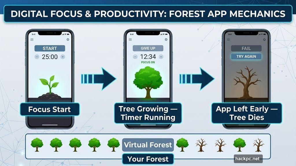 Forest app grows virtual tree during focus timer killing it early