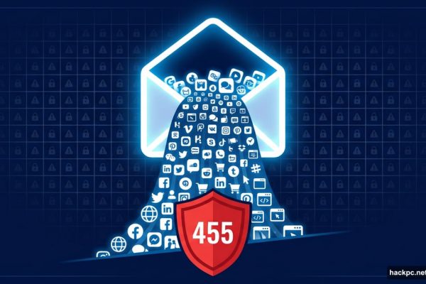 Email envelope overflowing with 455 forgotten online account icons