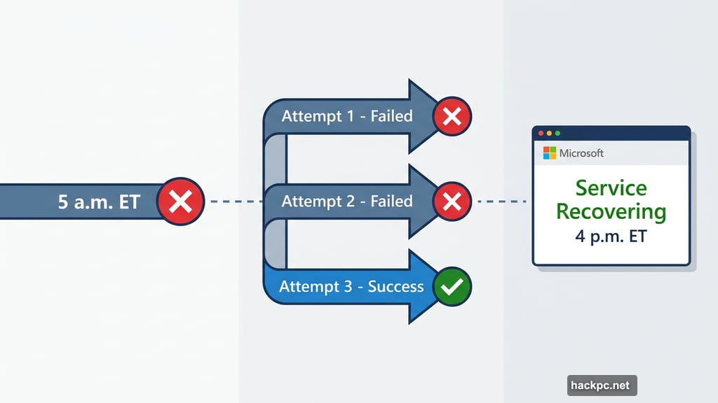 Microsoft engineers rolled back backend configuration change after multiple failed attempts