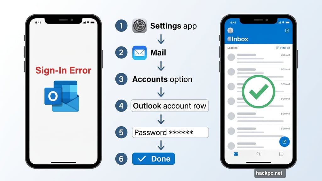 iOS users must manually re-enter Outlook password in iPhone Mail settings