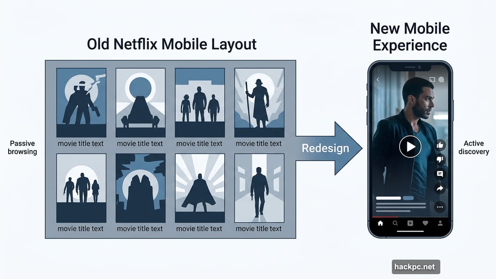 Netflix redesign replaces horizontal grid with vertical video mobile experience