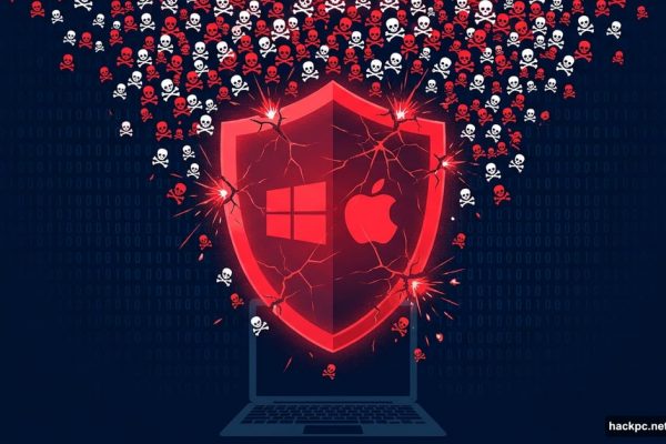 Cracking shield overwhelmed by malware swarm protecting a laptop