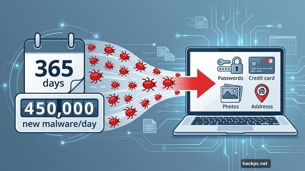 450,000 new malicious programs created every day targeting personal devices