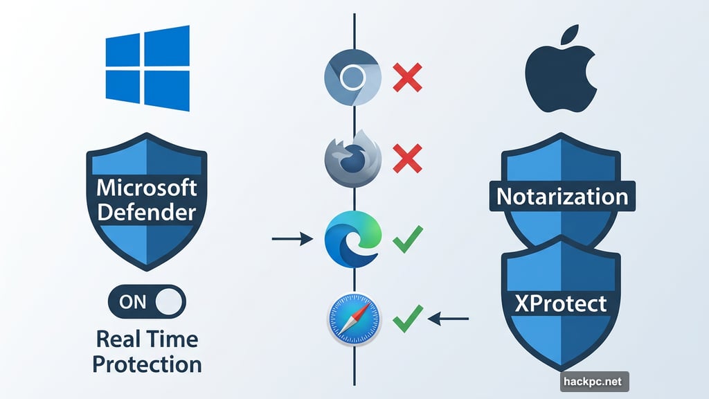 Microsoft Defender and XProtect built-in antivirus tools already protecting devices
