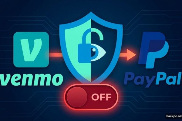 Venmo and PayPal logos split by a shield with privacy toggle warning