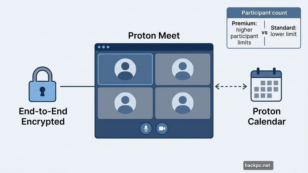 Proton Meet end-to-end encrypted video conferencing with calendar integration