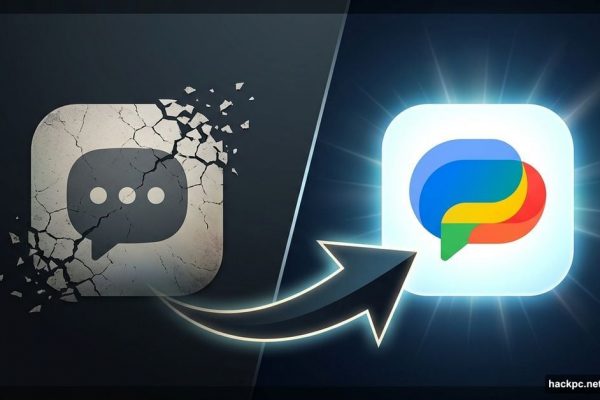 Samsung Messages icon fading out as Google Messages icon glows brightly
