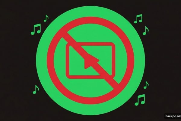 Spotify logo with video blocked symbol, music notes surrounding it