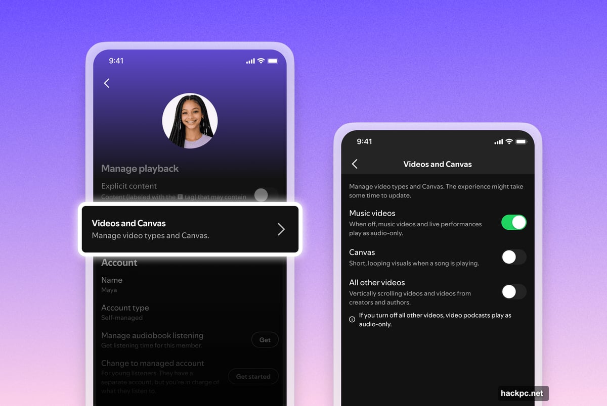 Spotify Family Plan manager controls video settings for each member