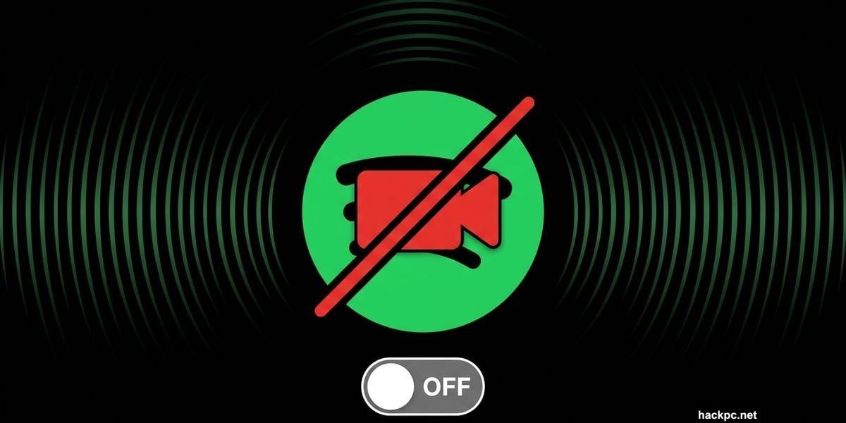 Spotify logo with crossed-out video camera icon and toggle switch