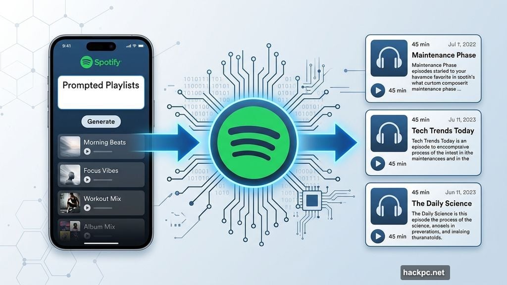 Spotify AI builds podcast playlist from a single typed prompt