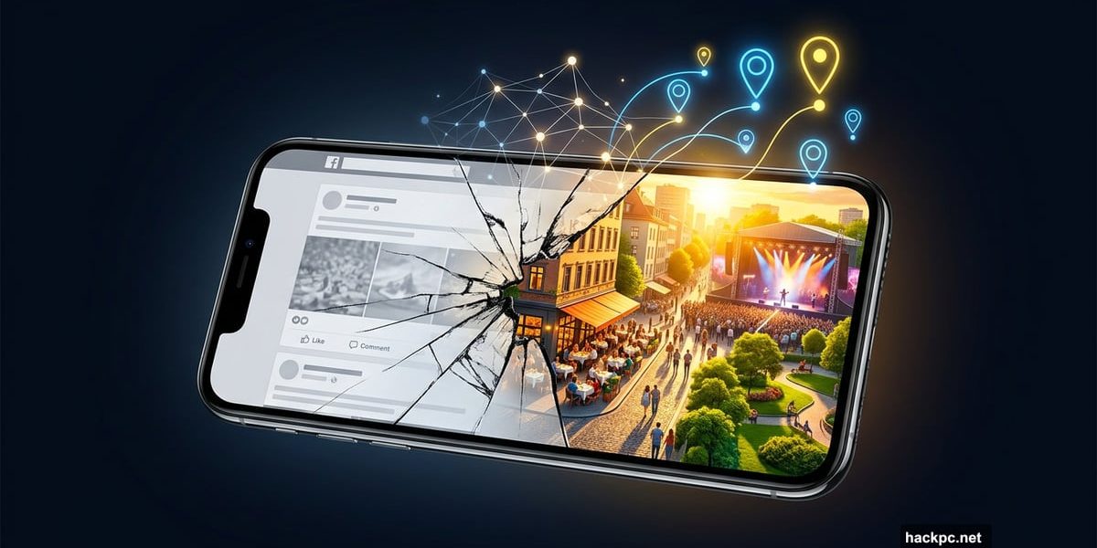 Cracked smartphone screen releasing vibrant real-world experiences through AI
