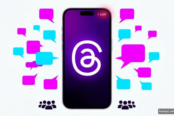 Threads app smartphone with live chat speech bubbles exploding outward