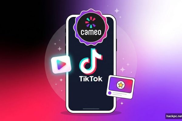Smartphone showing TikTok and Cameo logos merging for personalized fan videos