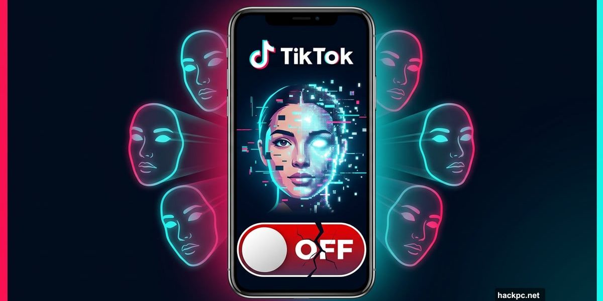 TikTok phone screen showing AI face remix tool being switched off