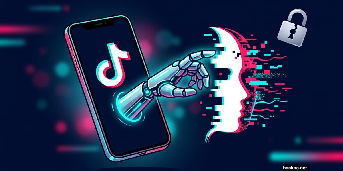 AI robotic hand remixing a human face on TikTok smartphone screen