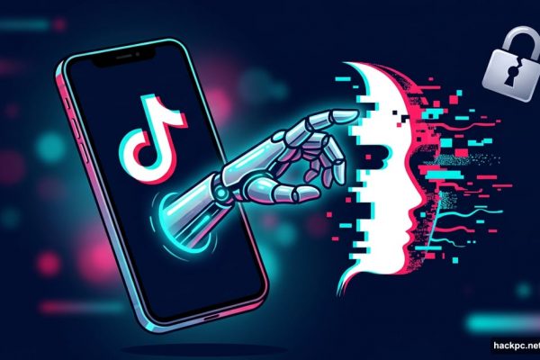 AI robotic hand remixing a human face on TikTok smartphone screen