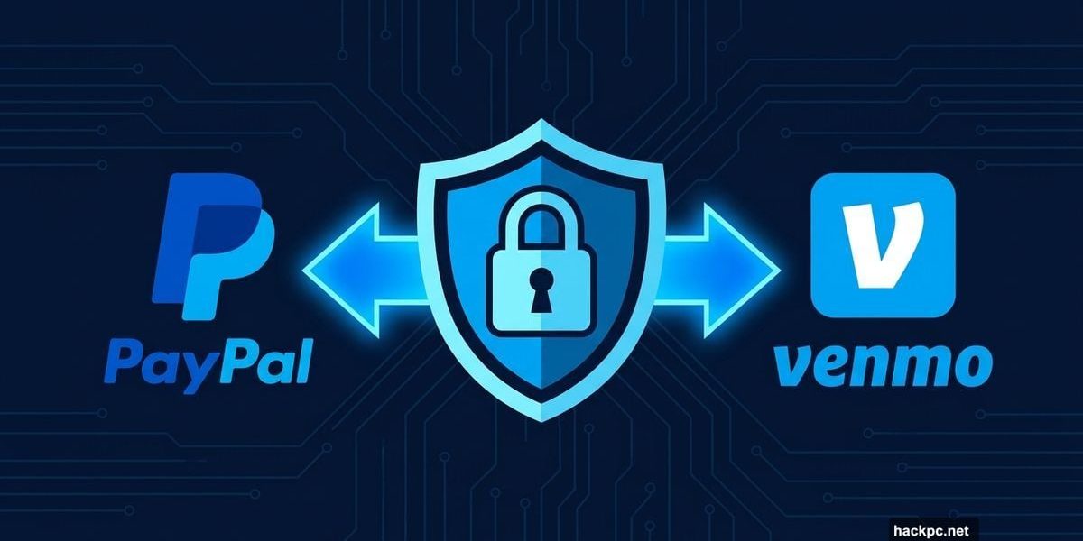 PayPal and Venmo logos connected by arrow with privacy shield lock