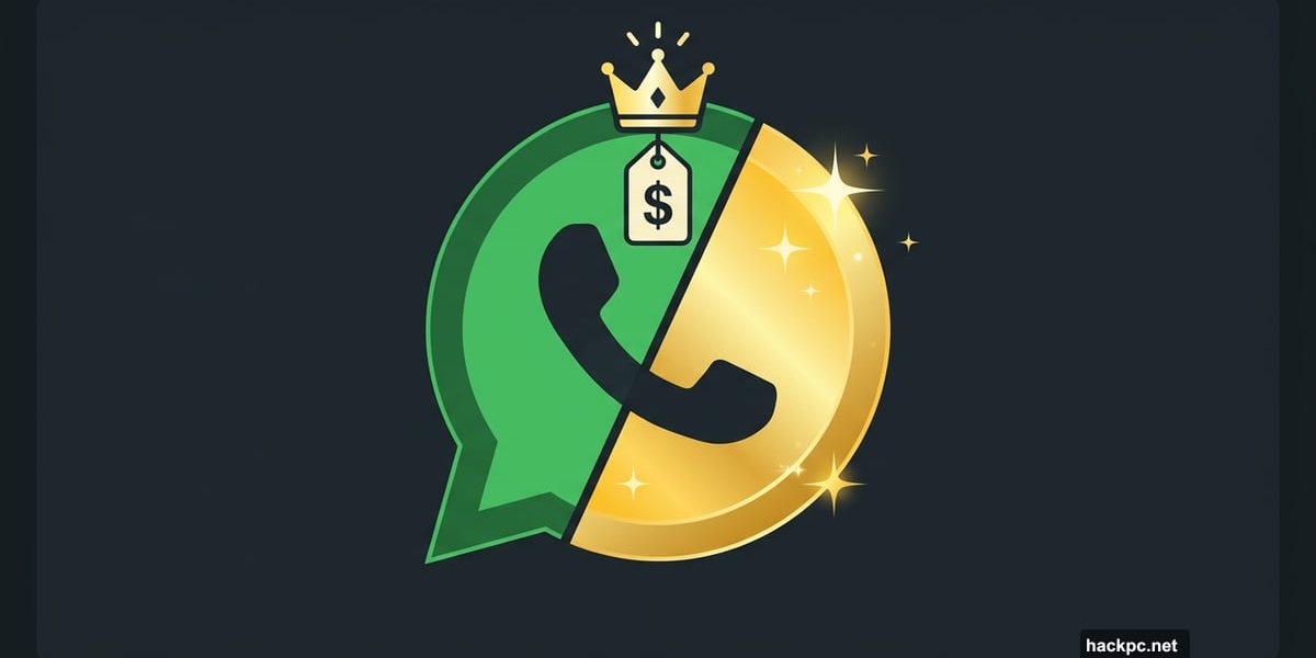 WhatsApp logo split between free and premium gold versions with crown
