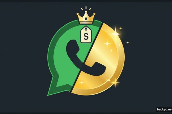 WhatsApp logo split between free and premium gold versions with crown