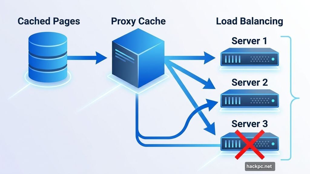 Proxy server caching and load balancing with automatic failover across servers