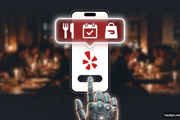 Smartphone with Yelp AI assistant booking a restaurant reservation automatically