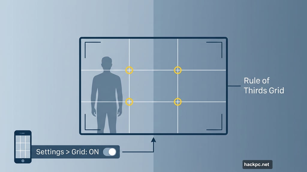 Rule of thirds composition grid enabled in iPhone camera settings
