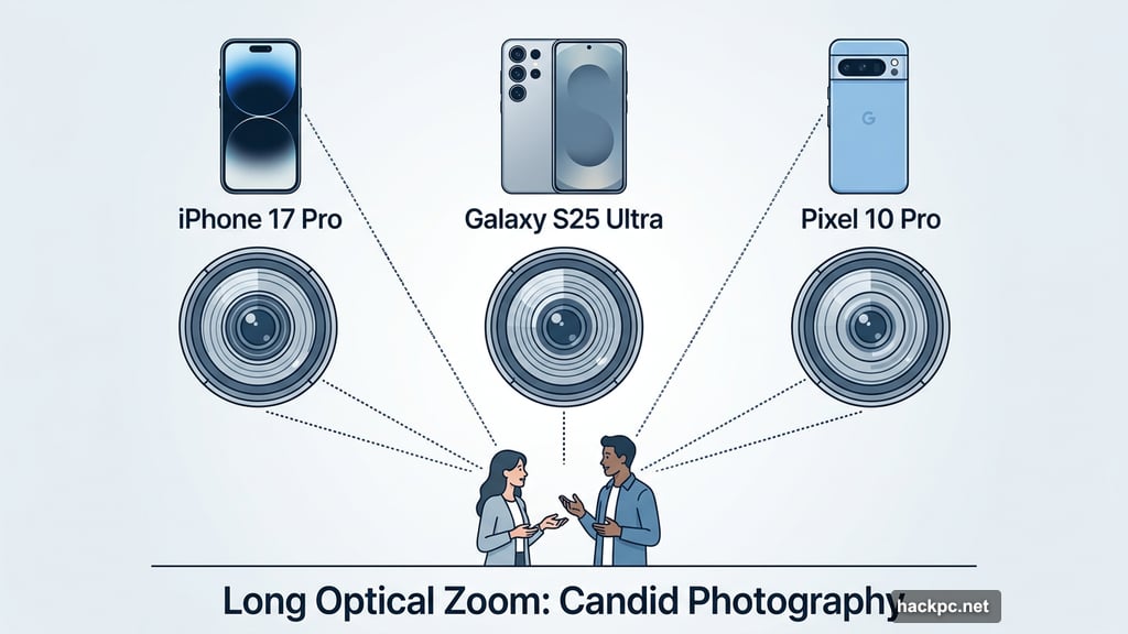 iPhone 17 Pro Galaxy S25 Ultra Pixel 10 Pro optical zoom candid photography
