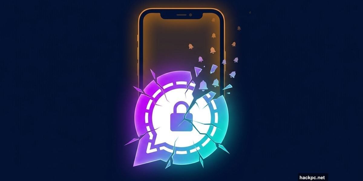 Signal app logo shattering with messages trapped inside iPhone silhouette
