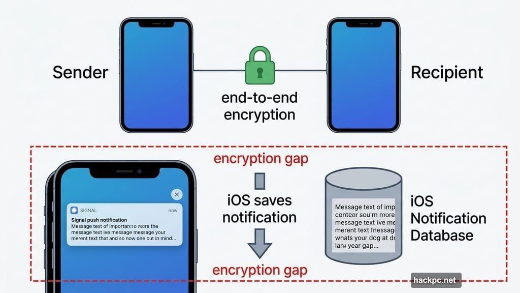 Signal encryption gap where iOS saves push notification message text