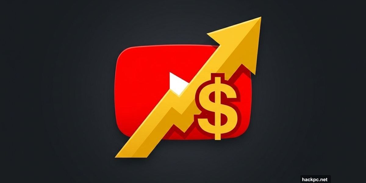 YouTube logo with rising dollar arrow symbolizing subscription price increase