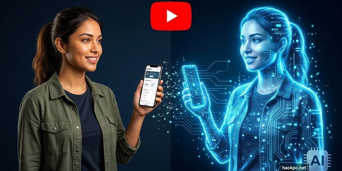 YouTube creator and their glowing AI avatar digital clone side by side