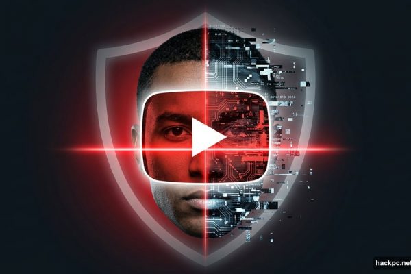 YouTube play button scanning split real versus AI deepfake face