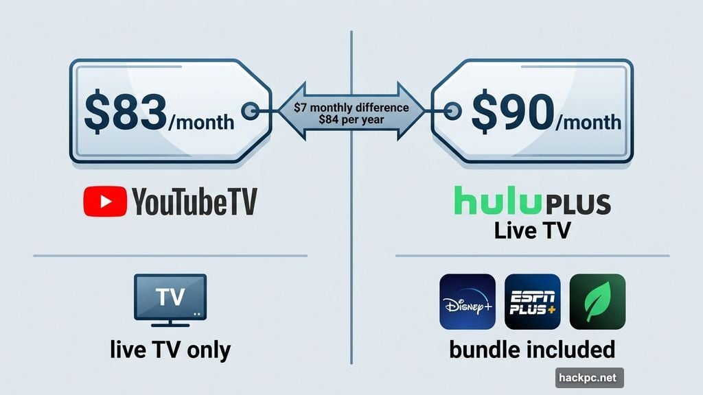 YouTube TV at $83 versus Hulu Plus Live TV at $90 monthly