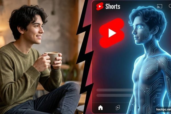 Human creator mirrored by glowing AI digital avatar clone on YouTube